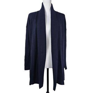 Talbots Women Lambswool Blend Navy Cardigan Sz XLP Open Front Drape Quiet Luxury